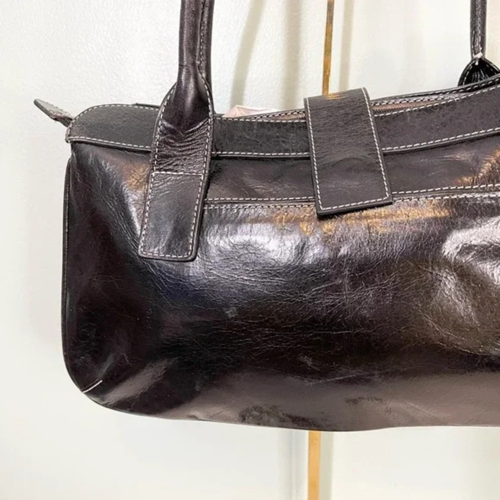 Hype Satchel Shoulder Bag Black Patent Leather Multi Pocket Handbag Purse Buckle - Picture 6 of 10